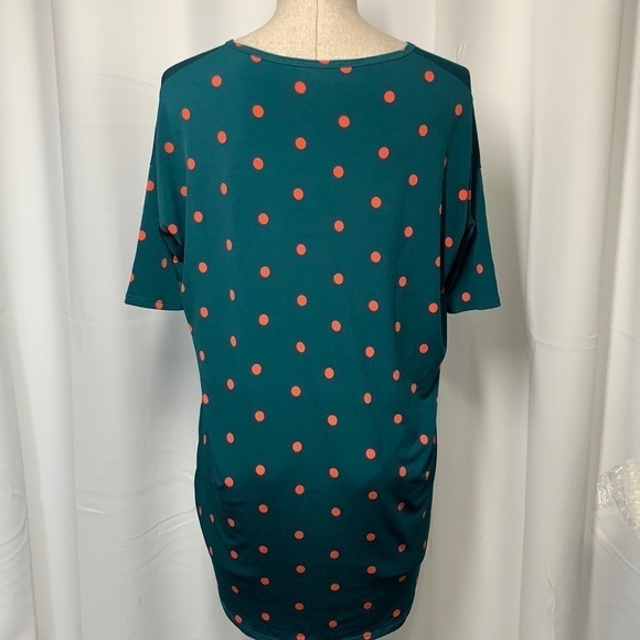 LuLaroe Irma Tunic Dark Green/Orange Polka Dot,  Size XXS - Picture 5 of 9